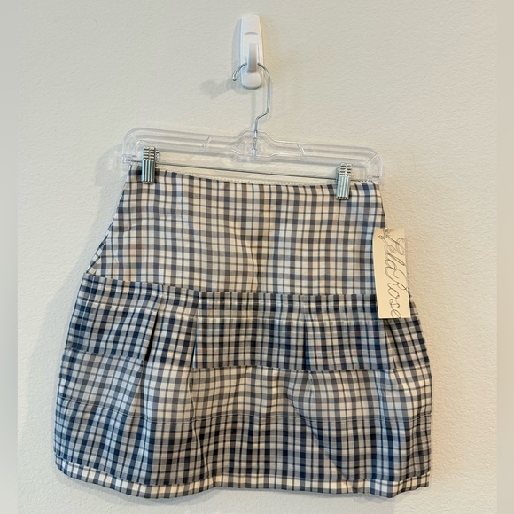 NWT Lela Rose 100% Silk Blue and White Plaid Mini Skirt - Picture 1 of 5